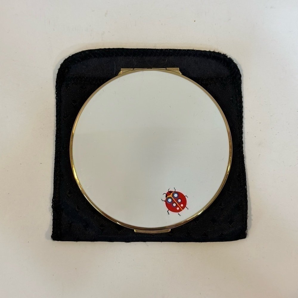 Vintage Stratton England Gold Tone Compact Enamel Ladybug Mirror